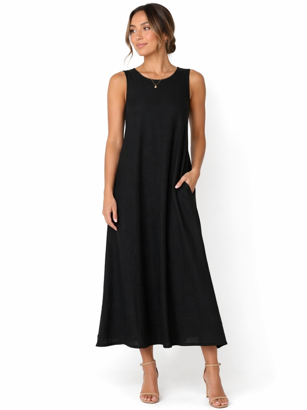 Magaschoni Black A-line Maxi Dress Sleeveless Minimalist Quiet Luxury Size S